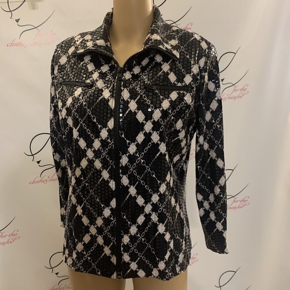 NABI. Size Large. Shimmer Unlined Zip Up Jacket. Stretch. Zipper Accents. B79